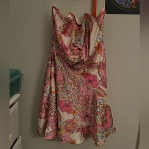 Paisley Silky Strapless Mini Dress